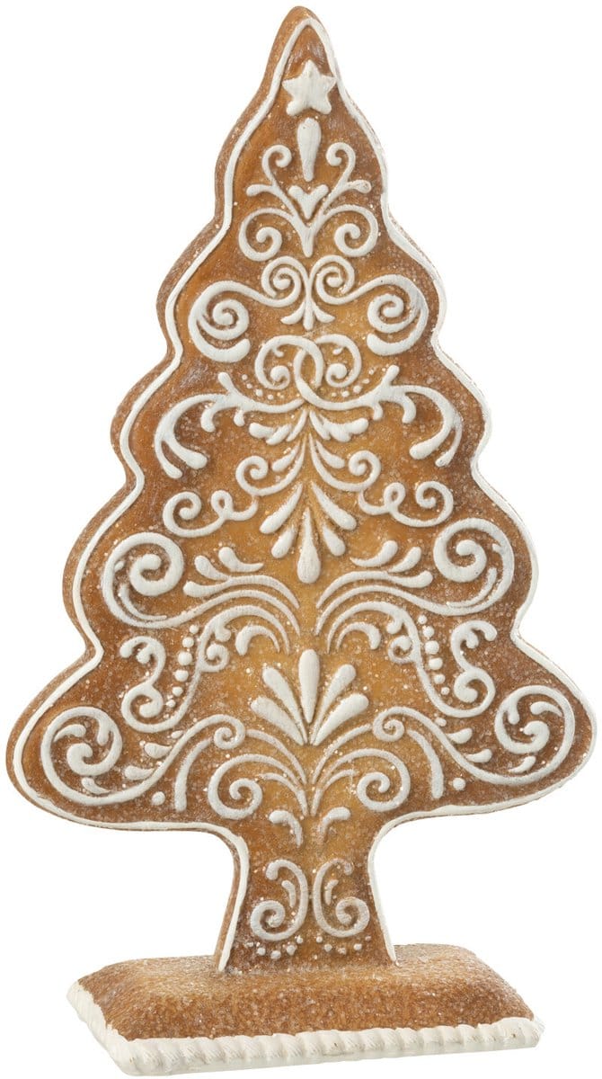 J-Line decoratie Peperkoek Dennenboom - polyresin - beige/wit - small
