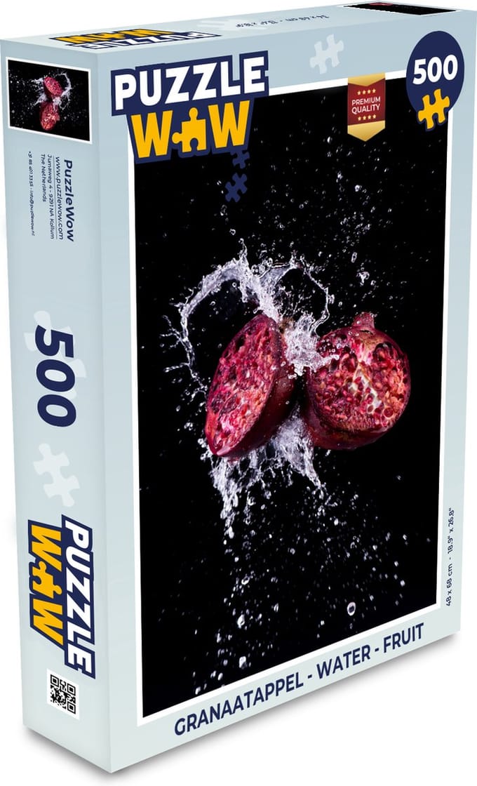 Puzzel Granaatappel - Fruit - Water - Zwart - Paars - Legpuzzel - Puzzel 500 stukjes