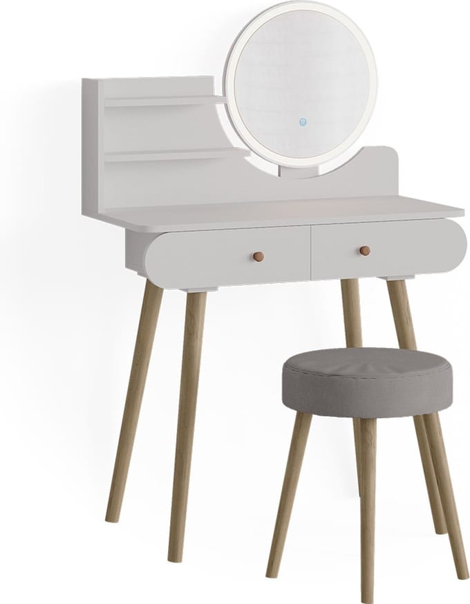 Vicco Edda Kaptafel set met kruk – 80 cm met LED-verlichting en kruk Wit