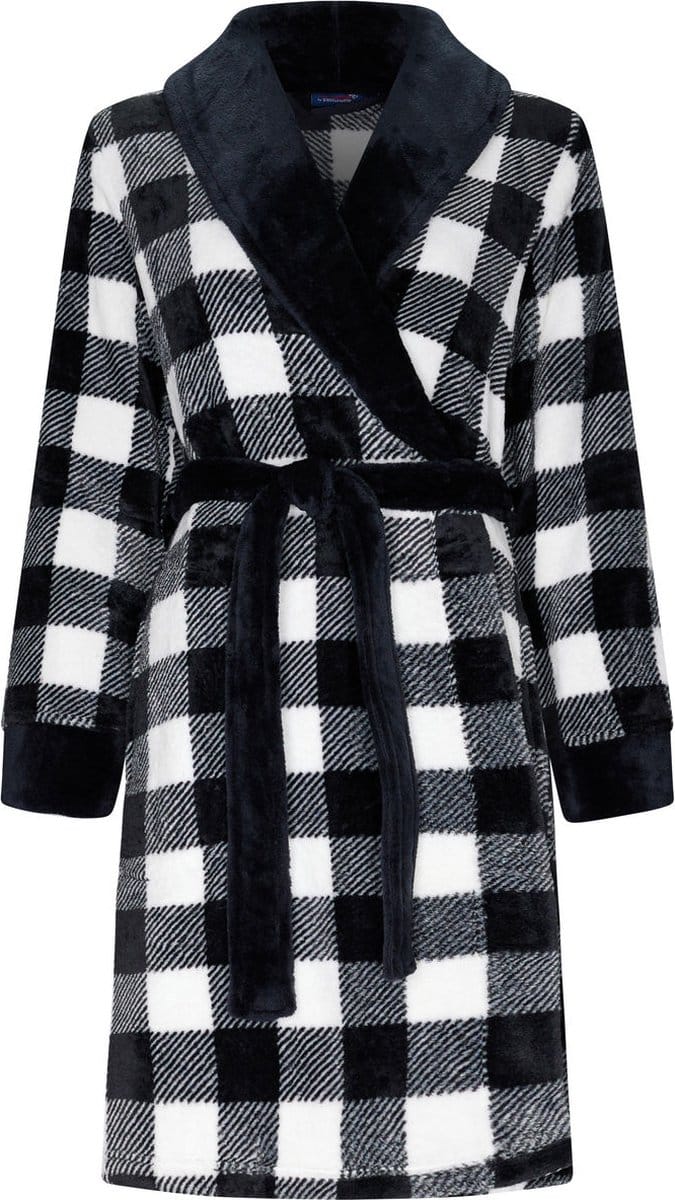 Geruite badjas Laurie gerecycled polyester - Zwart - Maat - XL