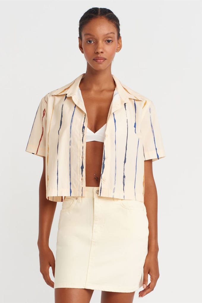 Dames Gestreepte Crop Shirt