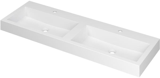 INK Momento Wastafel Polystone Dubbel met 2 Kraangaten - 1400x450x90 mm - Mat Wit
