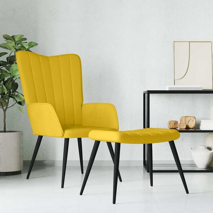 Vidaxl Fauteuil Met Voetenbank, Mosterdgeel, Bekleed Met Fluweel