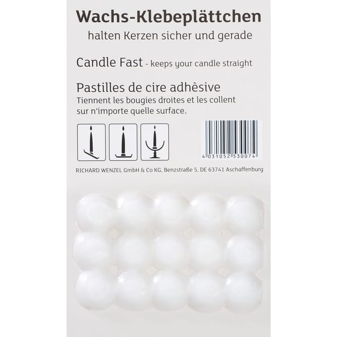 Waskleefpads voor kaarsen Kleefpads wit 15 st