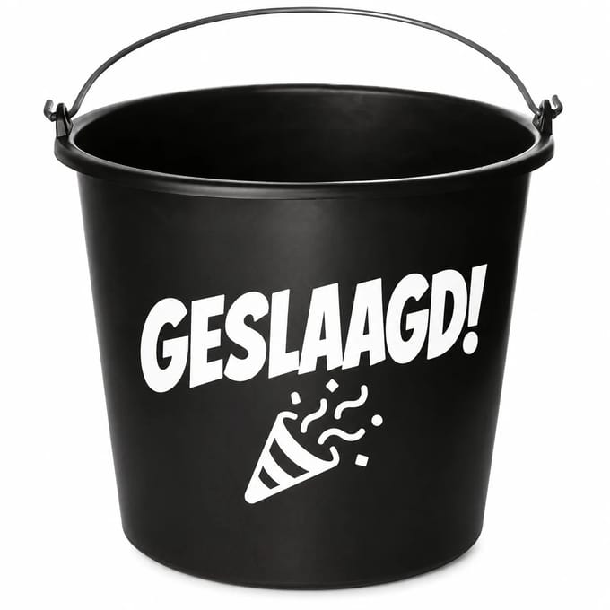 Emmer - Geslaagd - Cadeau emmer - met tekst - 12 liter - zwart
