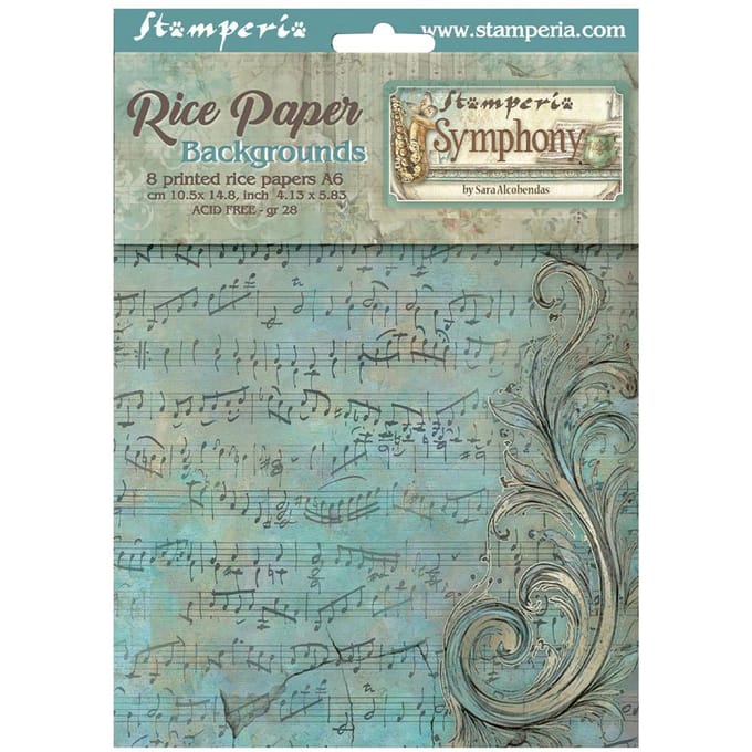 Stamperia Motief strozijde backgrounds "Symphony", DIN A6, set van 8