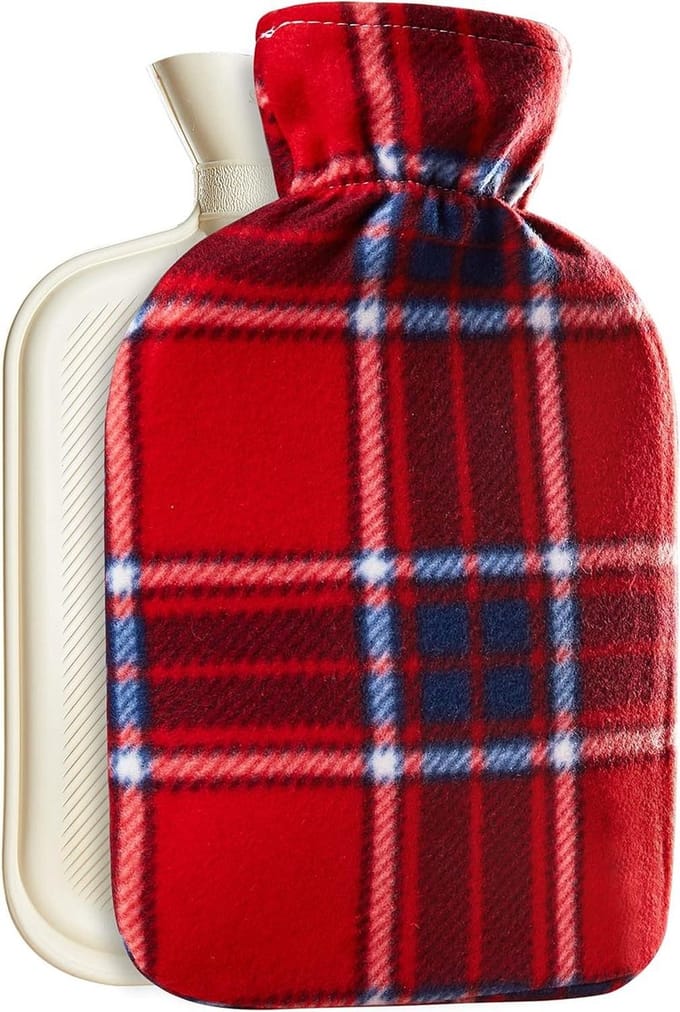 2 Liter Warmwaterkruik Met Fleece Hoes - Rood Geruit