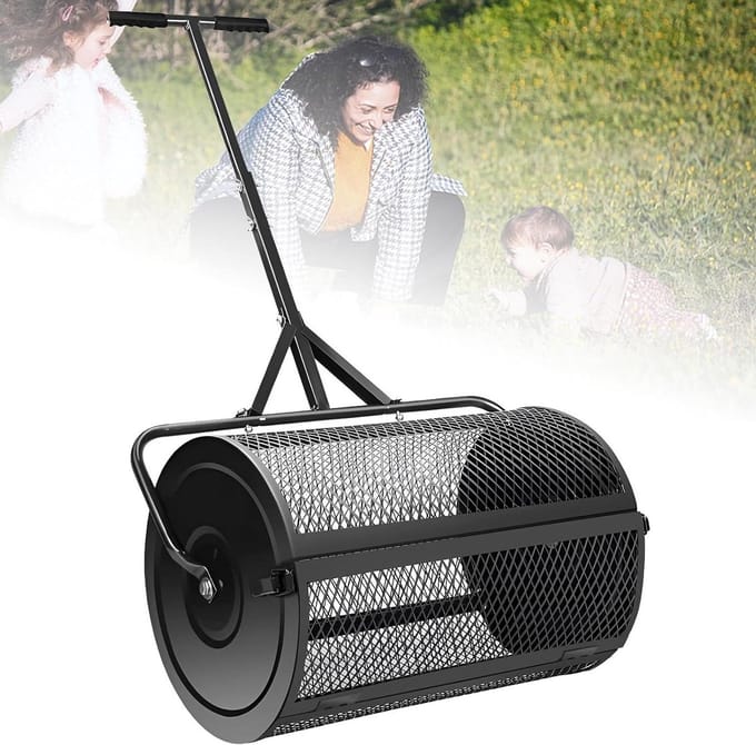 Compost spreider - Gazon strooier - Gazon bemesten - Verstelbare handgreep - 24 inch - Zwart