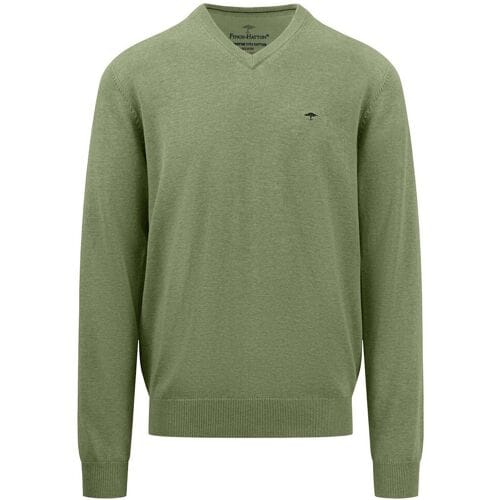 Fynch-Hatton Trui Uni Color V-Neck Superfine Cotton Light Khaki / male