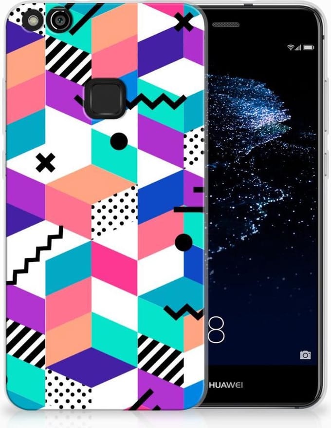 Huawei P10 Lite TPU Hoesje Blokken Kleurrijk