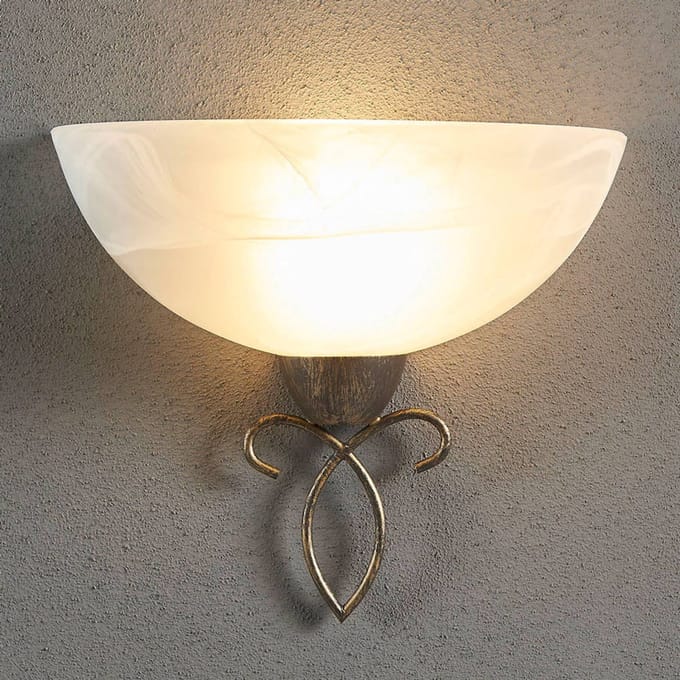 Lindby wandlamp Mohija, 25 cm, zwart/goud, glas, E27