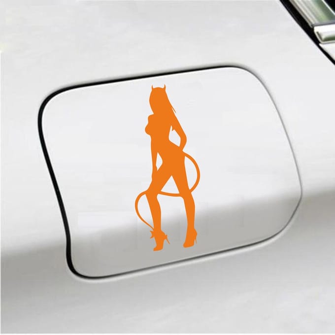 Bumpersticker - Vrouw Duivel - 7 X 16,5 - Oranje