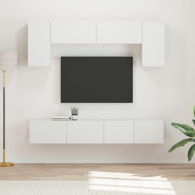 vidaXL - Tv-meubelset - 4 - st - Wit - Bewerkt - hout
