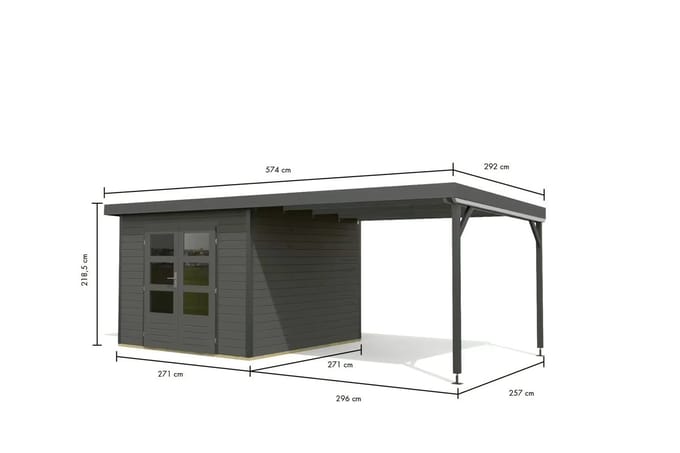 Tuinhuis Pluto B met Overkapping Antraciet-Antraciet 571 x 271 cm