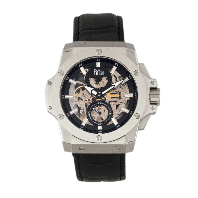 Reign Commodus automatisch skelet horloge met leren band