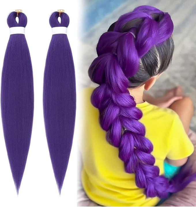 2x Lang Paars Vlechthaar Set - Pre-Stretched Kunsthaar voor Box Braids en Kostuums