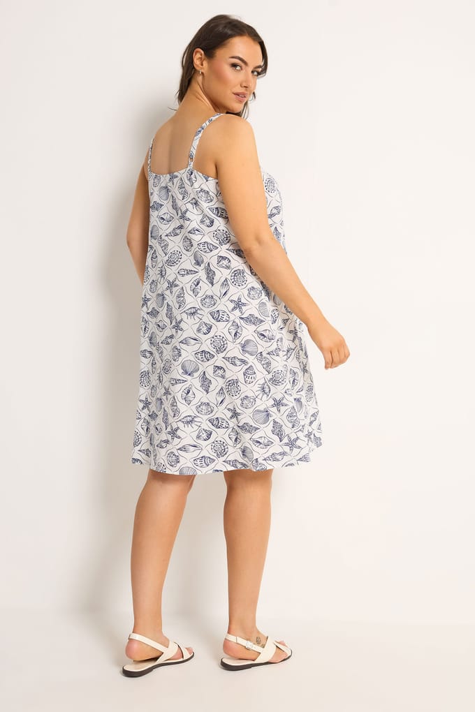 Yours Witte Linnen Jurk Met Schelpenprint Size 50-52