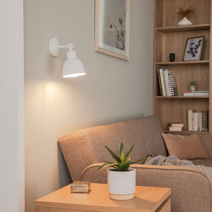 Euluna - wandlamp - 1licht - Staal - H: 22 cm - E27 - wit