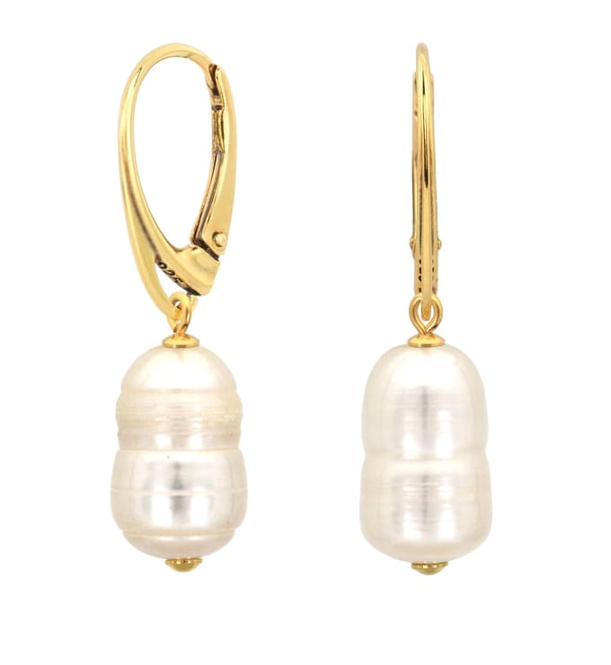 ARLIZI 2299 Oorbellen witte ribbel parel hanger - verguld - 3,5 cm