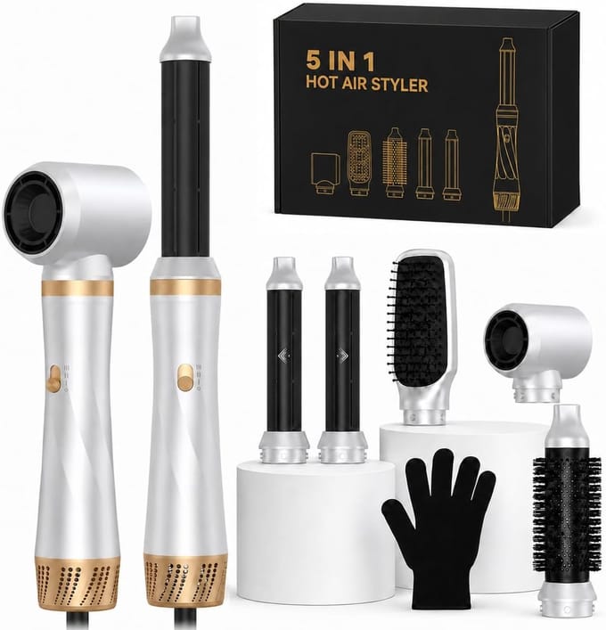 Haarstyler Set - Warme Luchtborstel - Haar Stylen - 5-in-1 Multifunctioneel - 1000 W - Zwart