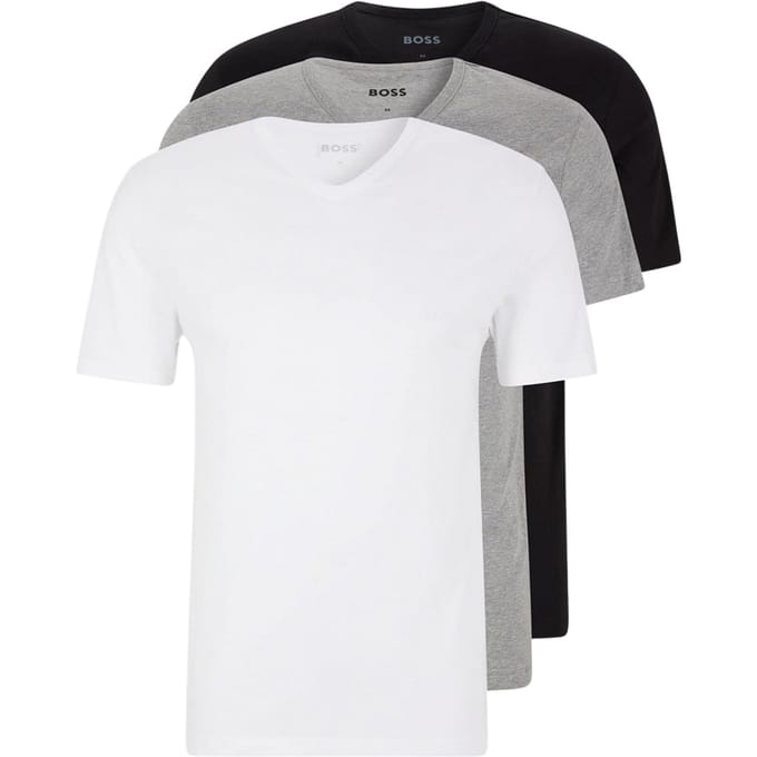 Boss Mannen Logo V-Hals T-Shirt (Pakket van 3) (Wit/Grey/Zwart)