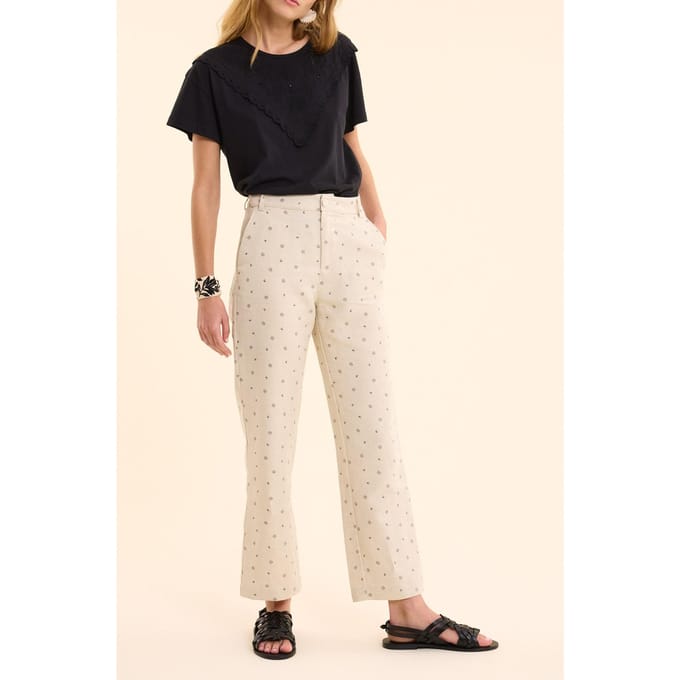 ICode Ecru Pants With Micro Flower Print Ecru Größe: 40 | Stoffhosen Outlet | Damen | Braun