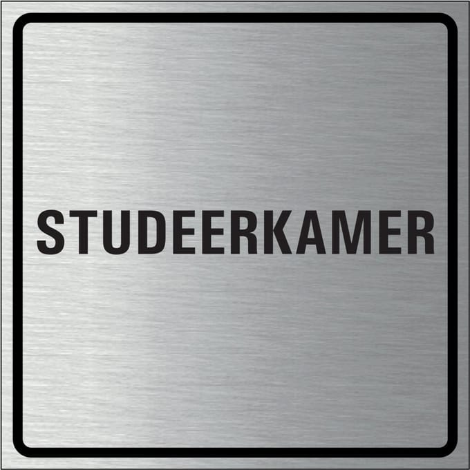 Studeerkamer bordje, geborsteld aluminium 100 x 100 mm