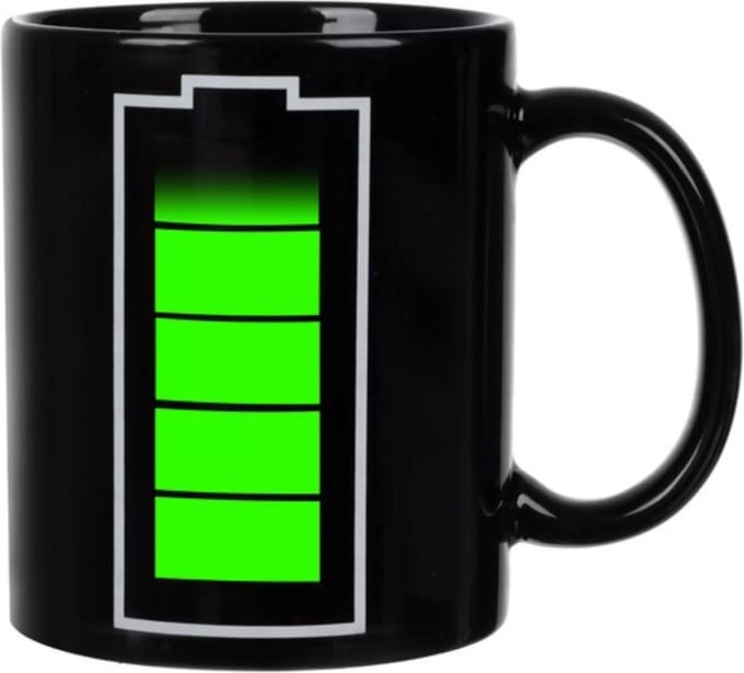 Ruhhy Magic mok - batterij design - 330 ml - zwart - thermokleur mok - koffiemok