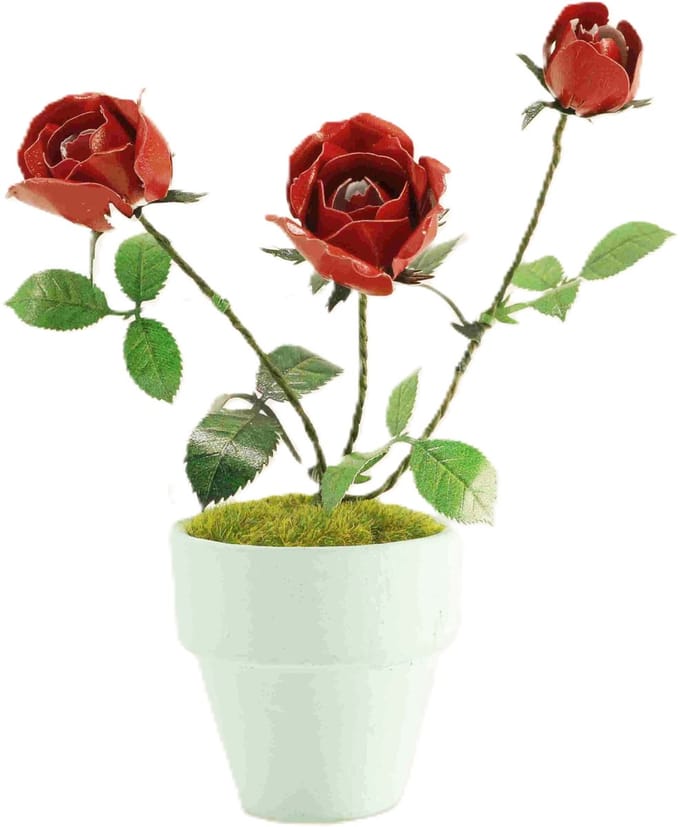 Bouwpakket 3D Model DIY Rode Roos in Pot- gekleurd- metaal