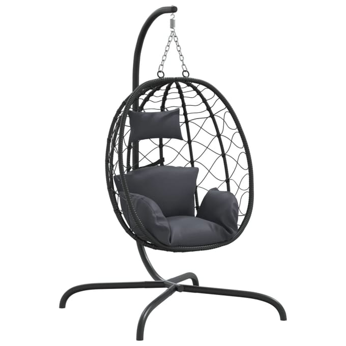 vidaXL - Hangende - Ei-stoel - met - Kussen - Antraciet - Poly - Rattan - & - Staal