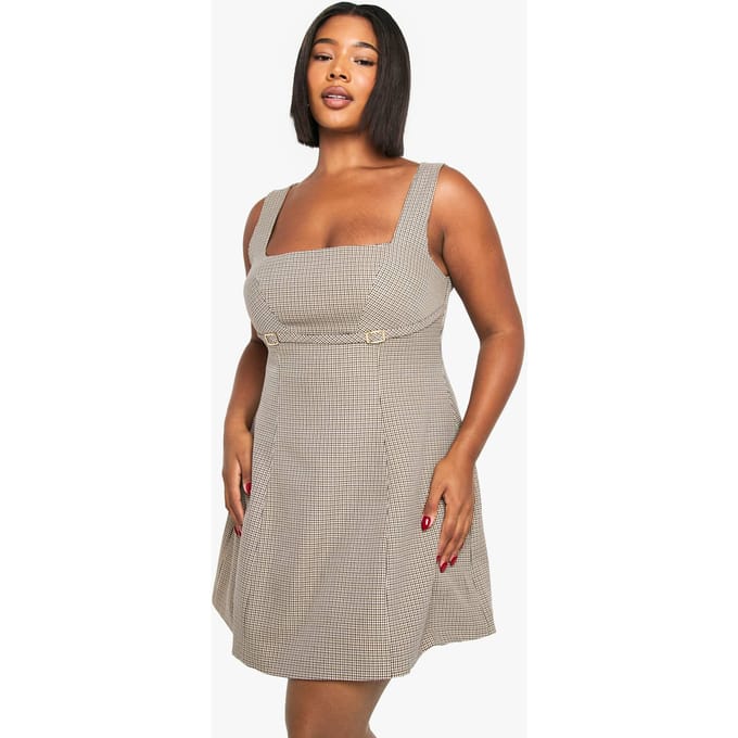 boohoo Dames Plus gesp detail check skater | Steen | Maat: 44