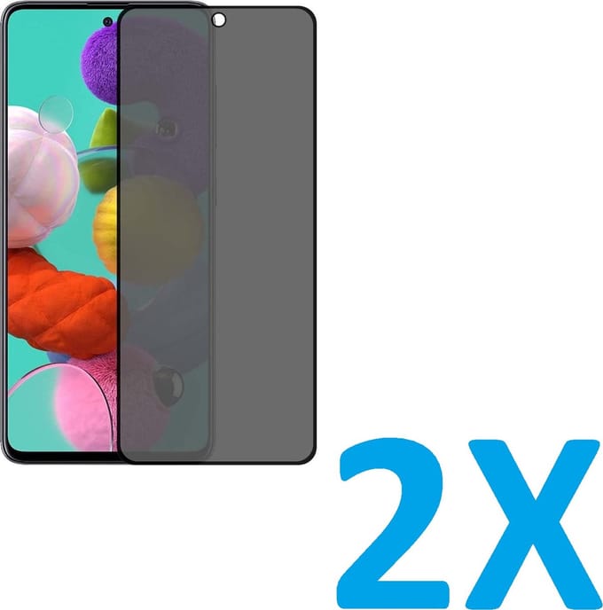Screenprotector Glas - Privacy Tempered Glass Screen Protector Anti-Spy Geschikt voor: Samsung Galaxy A51 - 2x