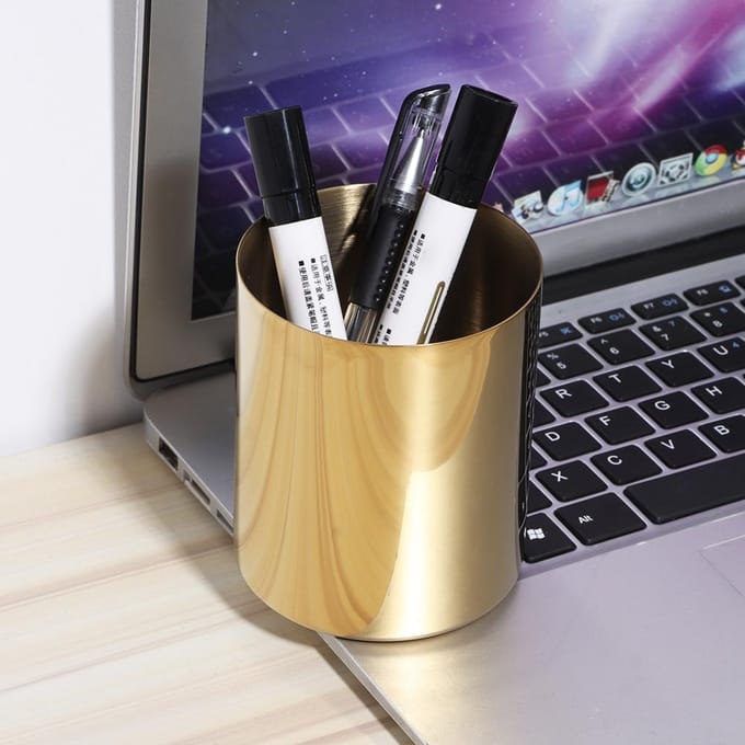 Gouden Pennenhouder voor Bureau Multifunctionele Potloodopslag Thuis Bureau Kantoorartikelen Decor beige
