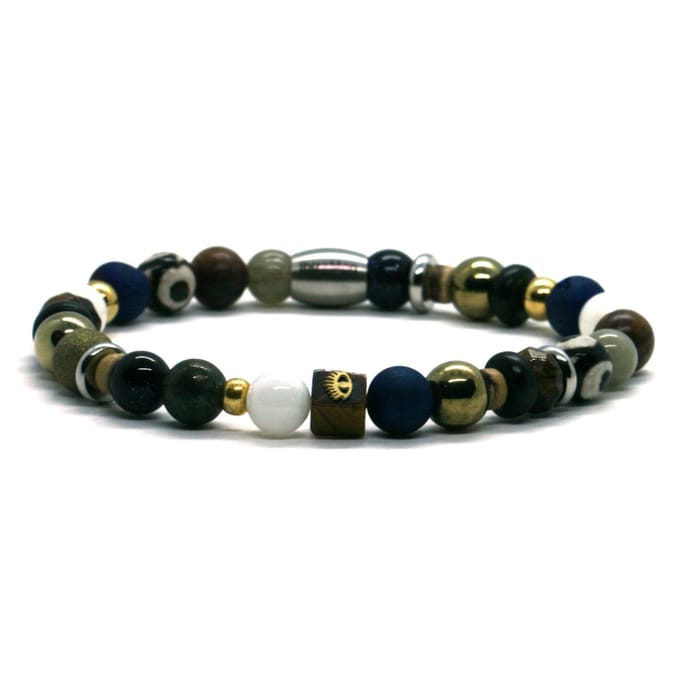 Heren armband edelsteen blauw mix - goud RVS - IbizaMen