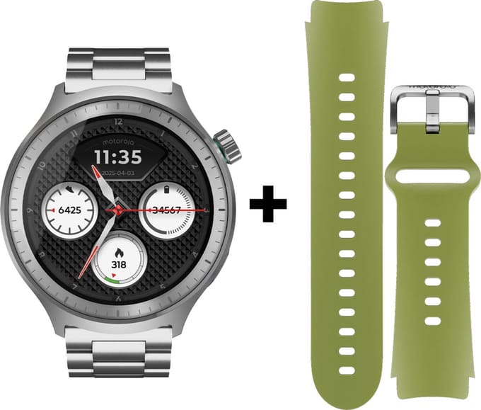 Motorola moto watch - Matte Silver + PANTONE Herbal Garden band