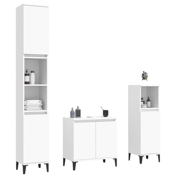 vidaXL - 3-delige - Badkamermeubelset - bewerkt - hout - wit