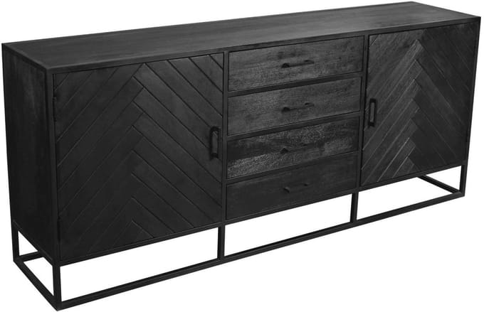 Dressoir visgraat mangohout 200cm zwart Cody industrieel duurzaam mango kast
