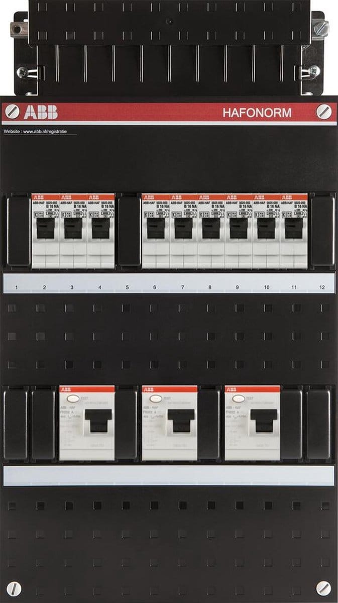 ABB Hafonorm installatiekast – 3 fase – 9 groepen – 3 aardlekschakelaars 30mA