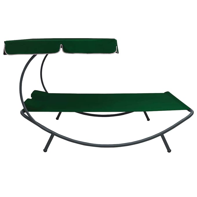 vidaXL - Loungebed - met - luifel - en - kussens - groen