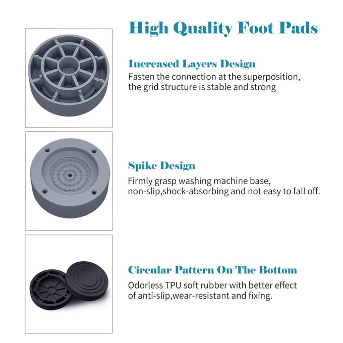 Coussinets antidérapants et Anti-vibrations pour Machine à laver, 4 pièces, pour le lavage des appareils ménagers gris