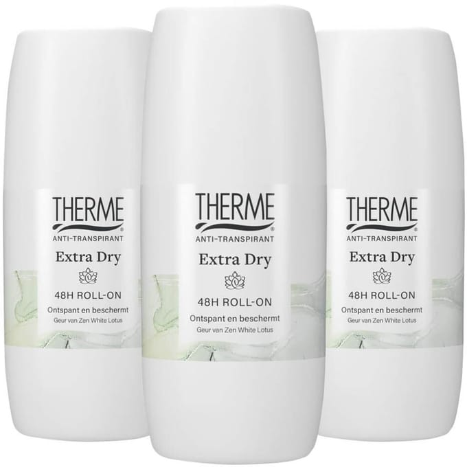 Therme - Anti-Transpirant Extra Dry 48H Roll-On - 3 x 60 ml - Voordeelverpakking