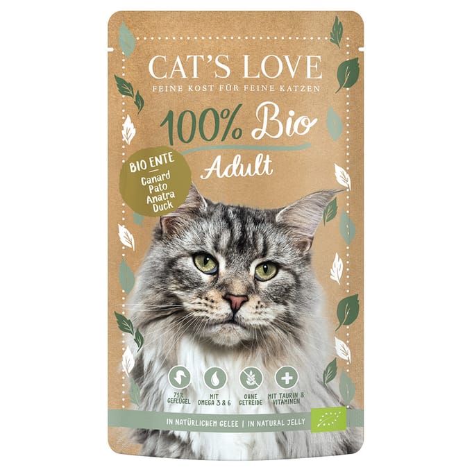 6x100g Cat's Love Organic Duck Kattenvoer Nat