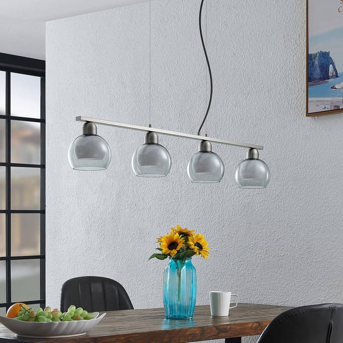 Lucande - hanglamp - 4lichts - Ijzer, glas - H: 7.8 cm - E14 - nikkel, wit, rookgrijs