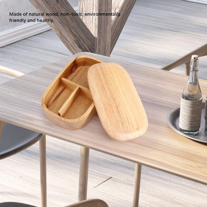 Houten Lunchbox Voedselopbergcontainer School Picknick Vierkante Bento Box beige