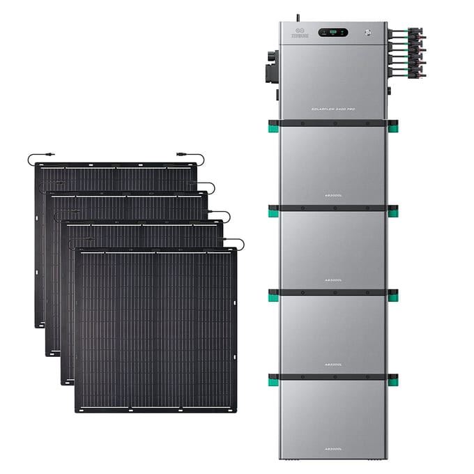 Zendure SolarFlow 2400 Pro - SolarFlow 2400 Pro (2.4 kWh) / 4*AB3000L (11.52 kWh) / 4*230W Flexible Solar Panel (920Wp)