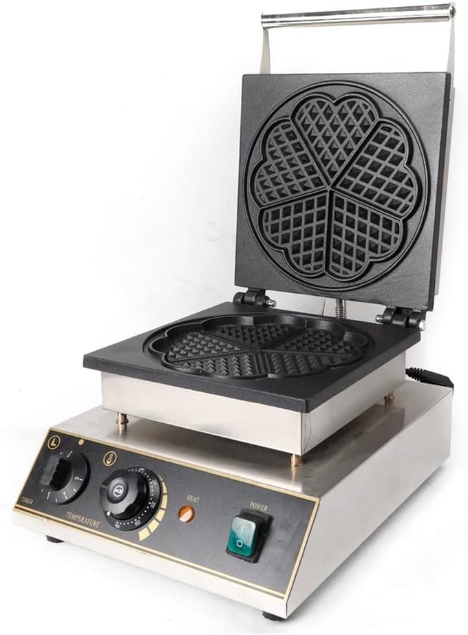 Wafelmachine - Wafelijzer Hartvorm - Thuis Bakken - Instelbare Temperatuur - 1750 Watt - Zilver