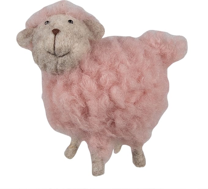 Clayre & Eef Decoratie Beeld Schaap 14 cm Roze Synthetisch