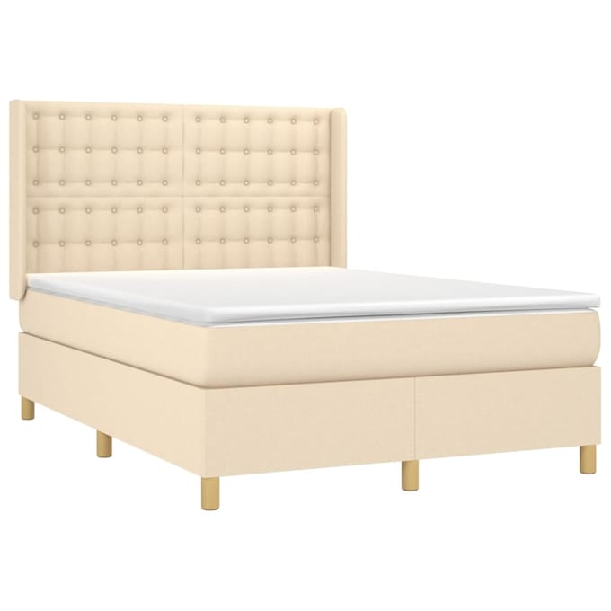 vidaXL - Boxspring - met - matras - stof - crèmekleurig - 140x190 - cm