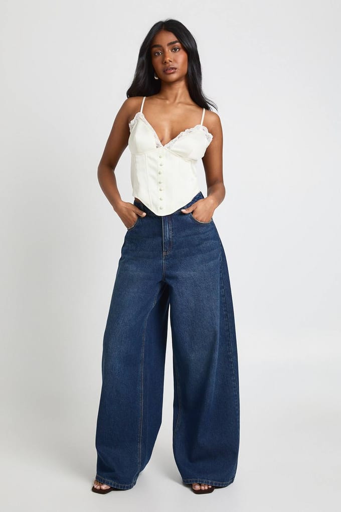 boohoo Dames Kanten Trim Baleinen Corset Top | Ivoor | Maat: 44
