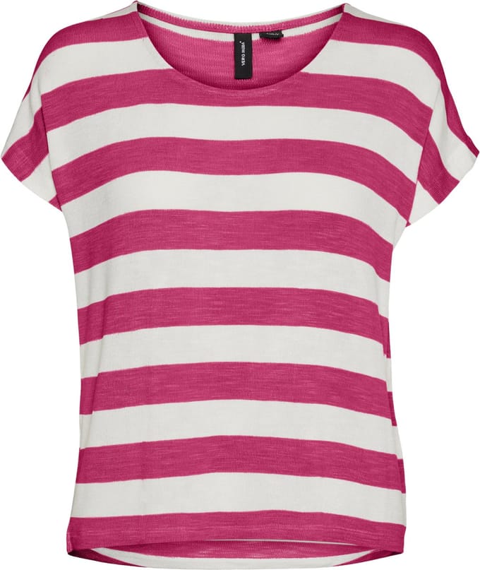 Vero Moda T-shirt Vmwide Stripe Sl Top Ga Jrs Noos 10190017 Raspberry Sorbet/snow White Dames Maat - S